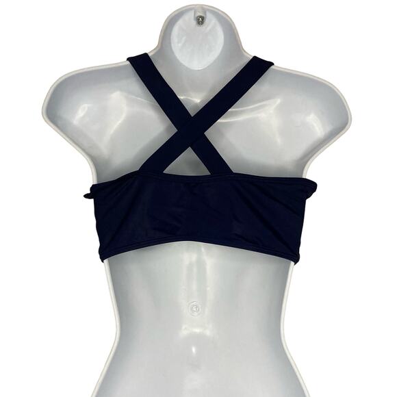 Land's End Girls Ruffle Flounce Bikini Top Navy Embroidered Cross Back Size 16 - Picture 2 of 16